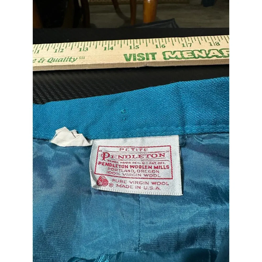 Vintage Pendleton Wool Midi Skirt Teal Size 8 Fits Approx 26 Inch Waist